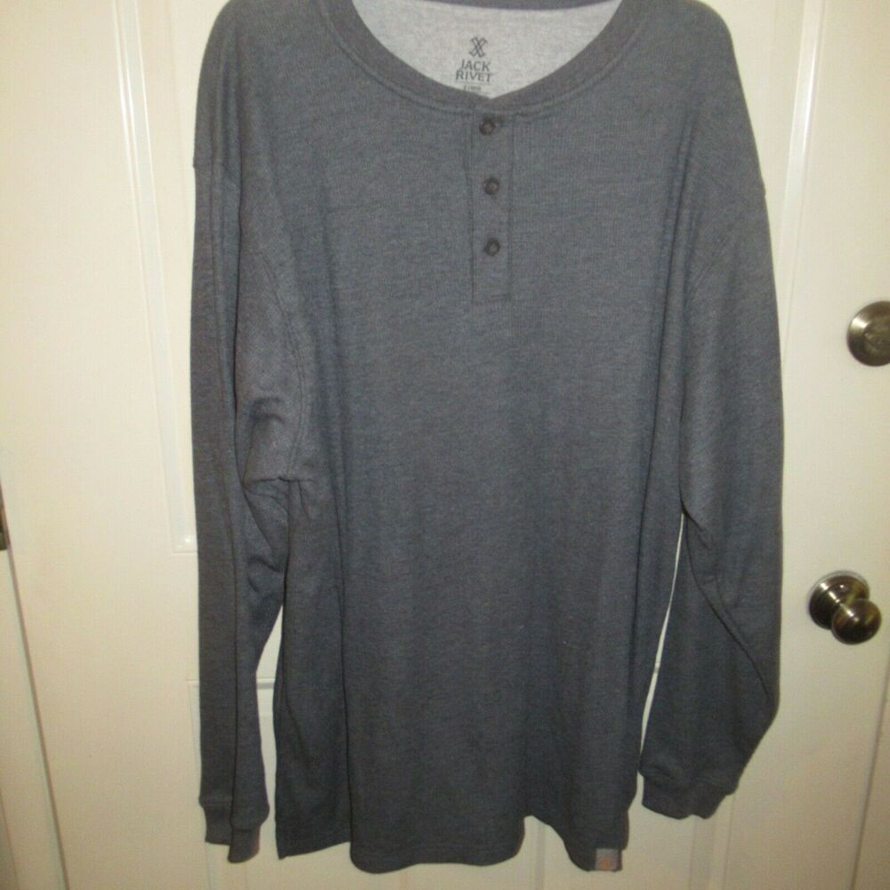 Jack Rivet JR1007 Charcoal Heather Gray Lined Long Sleeve Henley XL